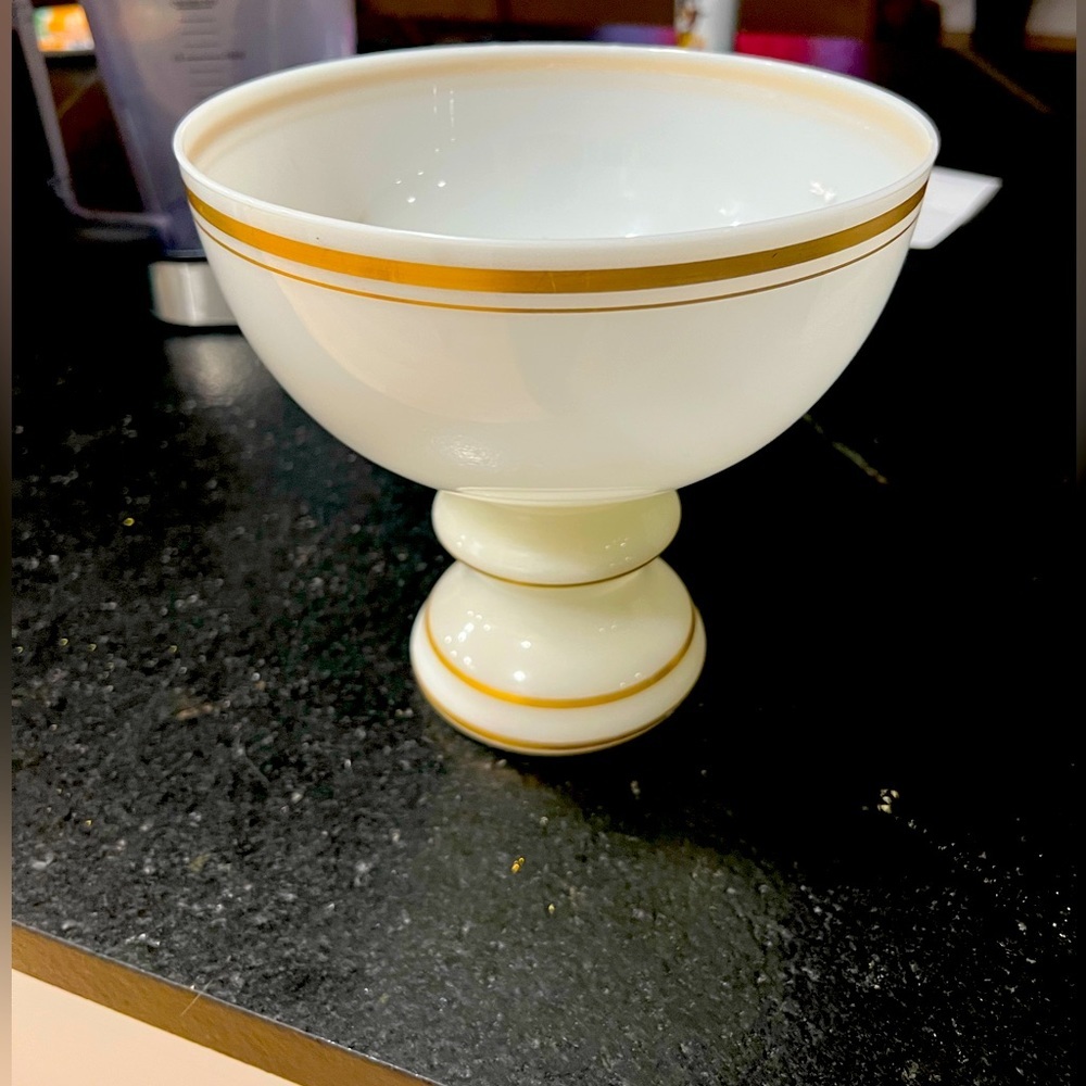 LARGE 9” WHITE PORCELAIN FOOTED BOWL / VASE / GOBLET WITH GOLD ACCENT